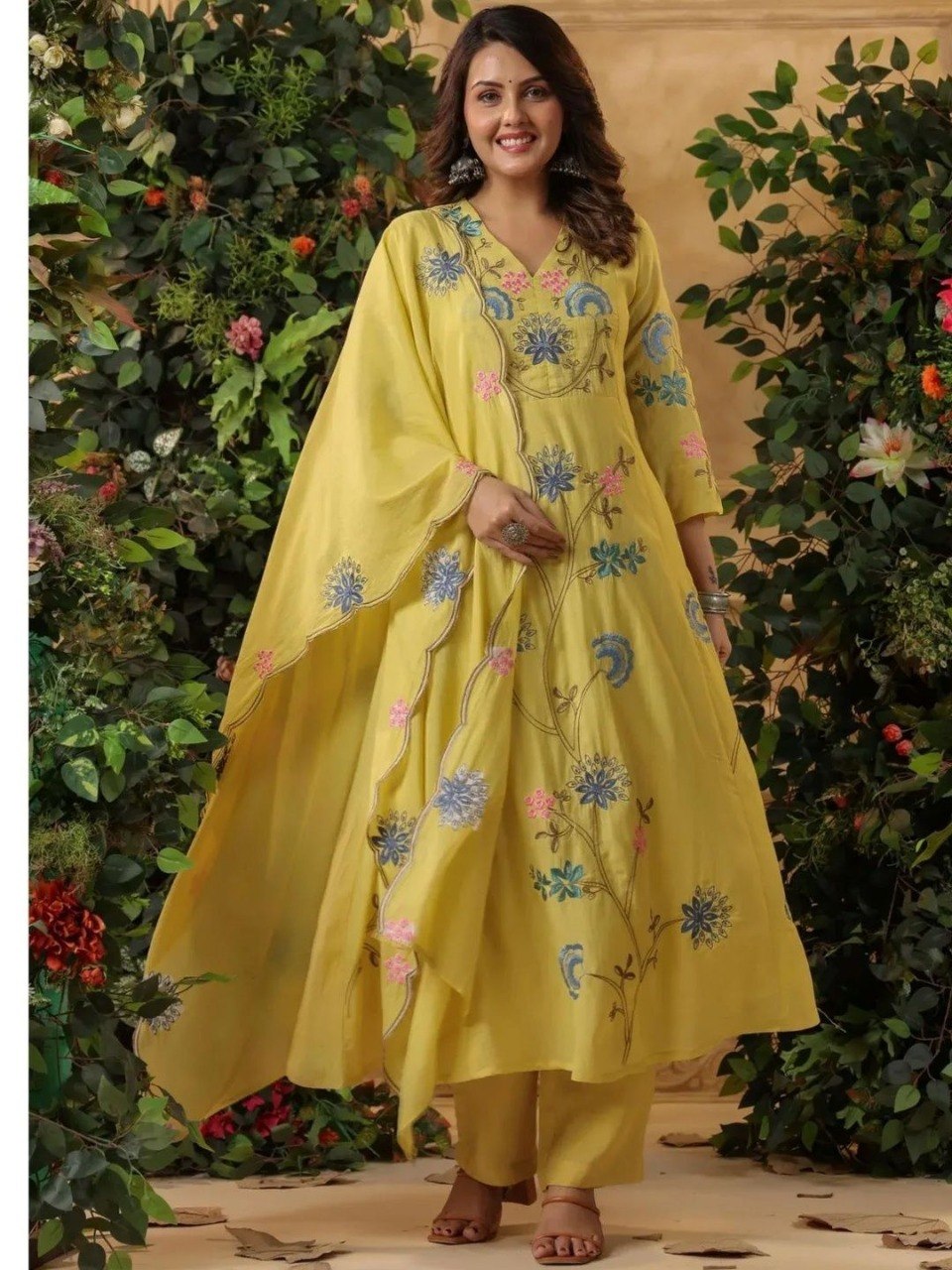 Yellow Pandadi Embroidered 3-Piece Suit Set