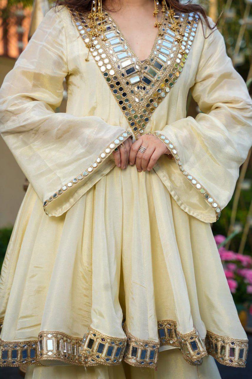 Premium Silk Real Mirror Work Kurti Pant Set with Dupatta