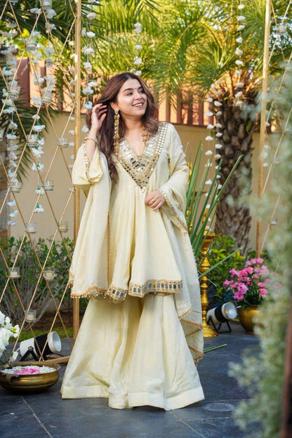 Premium Silk Real Mirror Work Kurti Pant Set with Dupatta