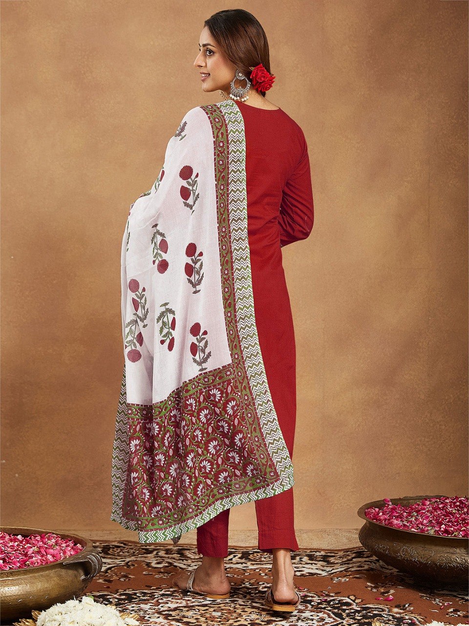Red Zari Lace Embroidered Viscose Suit Set