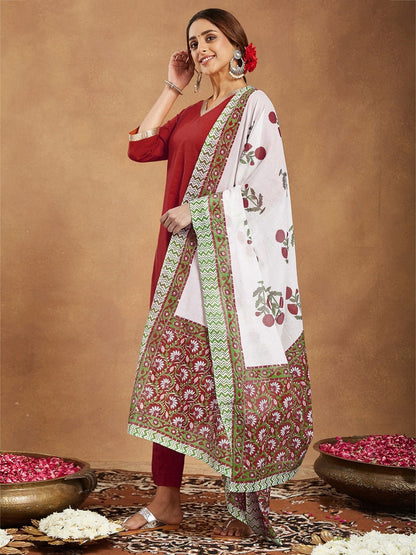 Red Zari Lace Embroidered Viscose Suit Set