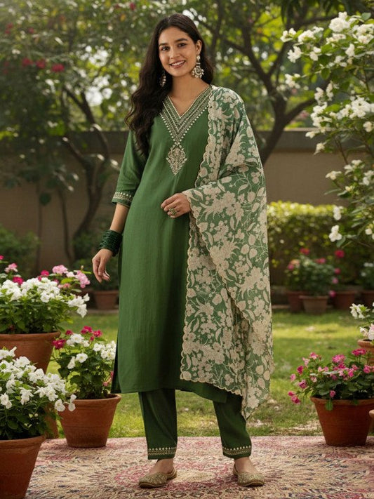 Variyali - Embroidered Viscose 3-Piece Suit Set