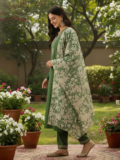 Variyali - Embroidered Viscose 3-Piece Suit Set