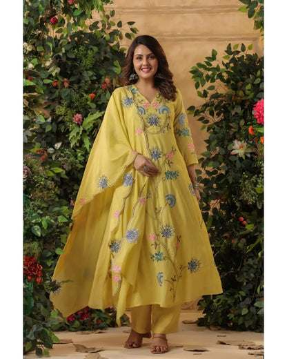 Yellow Pandadi Embroidered 3-Piece Suit Set