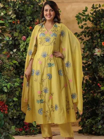 Yellow Pandadi Embroidered 3-Piece Suit Set