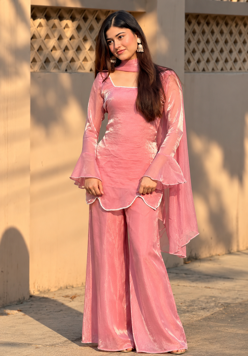 Blush Pink Festive Wear 3-Piece Kurta Set