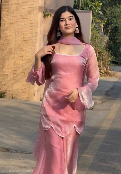 Blush Pink Festive Wear 3-Piece Kurta Set