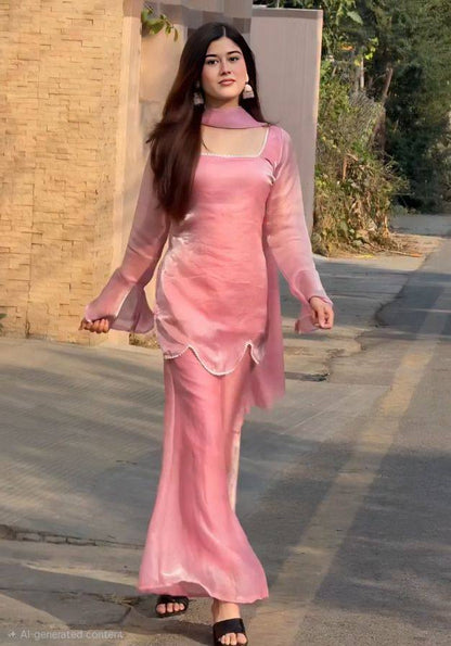 Blush Pink Festive Wear 3-Piece Kurta Set
