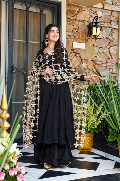 Black Anarkali Set with Mirror Work Dupatta