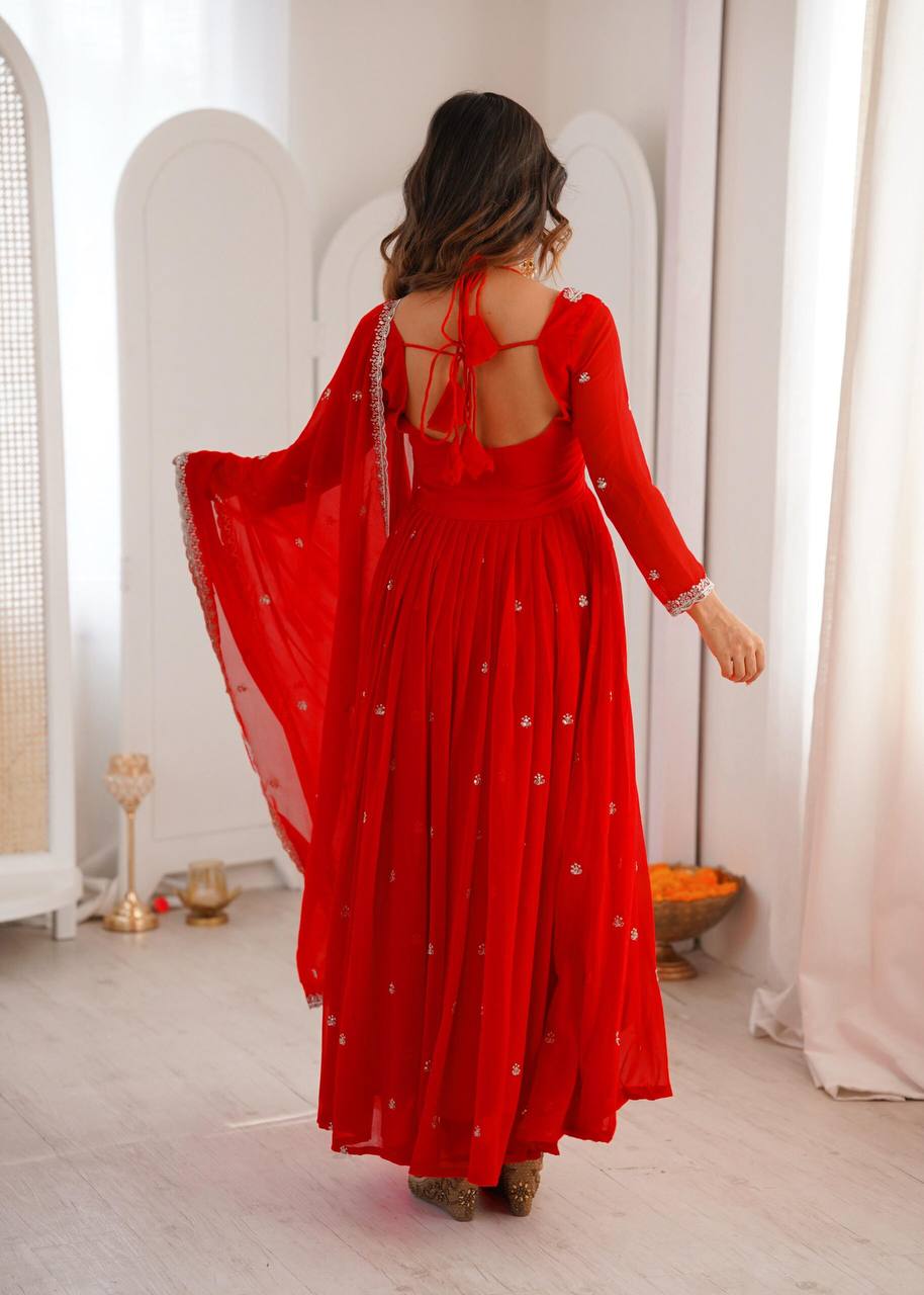 Red Embroidered Anarkali Set with Dupatta