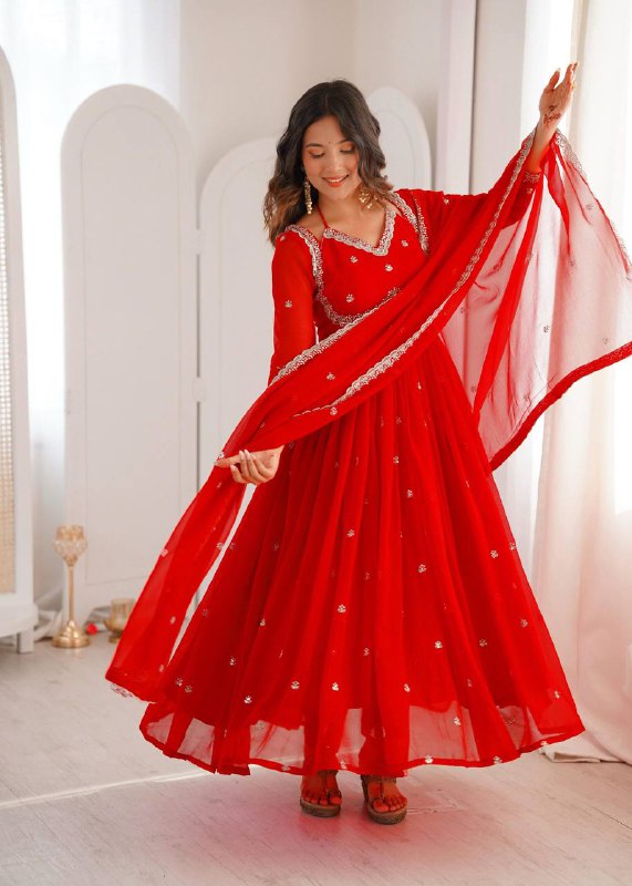 Red Embroidered Anarkali Set with Dupatta