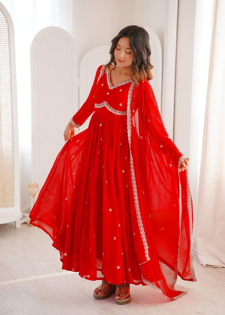 Red Embroidered Anarkali Set with Dupatta